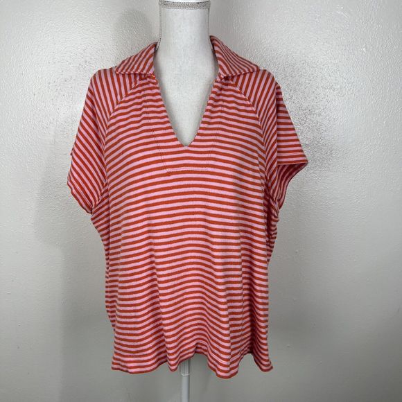 Free Assembly Sweater Women XXXL Pink Striped Short Sleeve Collared Casual - Picture 13 of 13